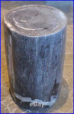 17 H x 11 x 11 petrified wood stool black gray white full polish handmade 366e