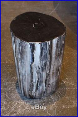 18 H x 10 x 11 petrified wood stool black gray white full polish 366j
