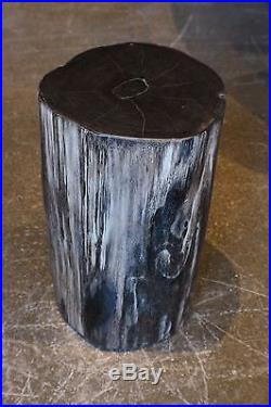 18 H x 10 x 11 petrified wood stool black gray white full polish 366j