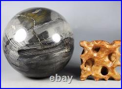 1950g PETRIFIED WOOD FOSSIL AGATE Crystal With Rose Wood Stand From Madagascar