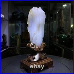 1.87LB Natural Petrified wood quartz crystal decoration point wand healing+stand