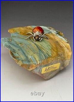 260 gr. Jasper Petrified Wood Sterling Silver Amber Spider Paperweight -Nice