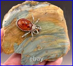 260 gr. Jasper Petrified Wood Sterling Silver Amber Spider Paperweight -Nice