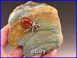 260 gr. Jasper Petrified Wood Sterling Silver Amber Spider Paperweight -Nice