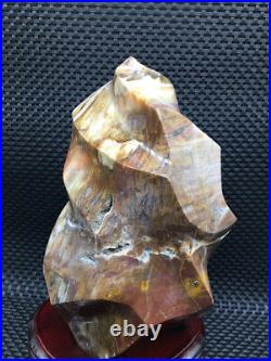 2759g Beautiful Petrified Wood Fossil Crystal furnishing articles+stand u272