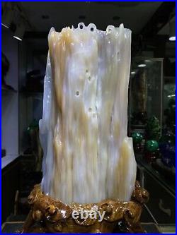31LB Natural Petrified wood quartz crystal decoration point wand healing+stand