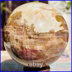 374g Magic Totem Red Petrified Wood Crystal Ball Fossil Polished Sphere Specimen