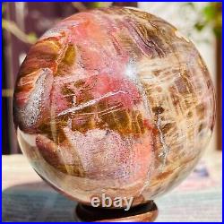 374g Magic Totem Red Petrified Wood Crystal Ball Fossil Polished Sphere Specimen