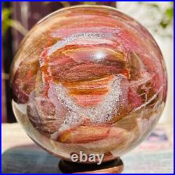 374g Magic Totem Red Petrified Wood Crystal Ball Fossil Polished Sphere Specimen