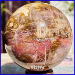 374g Magic Totem Red Petrified Wood Crystal Ball Fossil Polished Sphere Specimen