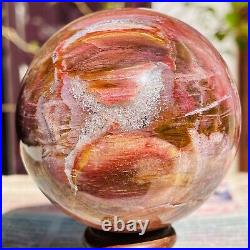 374g Magic Totem Red Petrified Wood Crystal Ball Fossil Polished Sphere Specimen