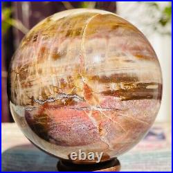 374g Magic Totem Red Petrified Wood Crystal Ball Fossil Polished Sphere Specimen