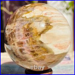 374g Magic Totem Red Petrified Wood Crystal Ball Fossil Polished Sphere Specimen