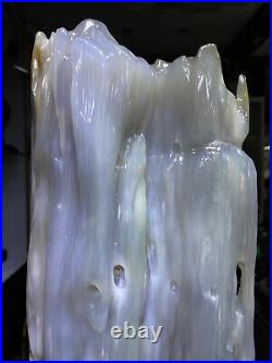 37.6LB Natural Petrified wood quartz crystal decoration point wand healing+stand
