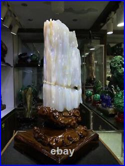 37.6LB Natural Petrified wood quartz crystal decoration point wand healing+stand