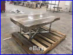 49 W rectangular Petrified wood coffee table gray polished top and steel base