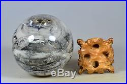 4.2PETRIFIED WOOD FOSSIL SPHERE AGATE BALL withRose Wood Stand Madagascar 2265