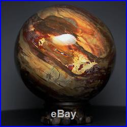 4.5 5.1lb NATURAL PETRIFIED WOOD FOSSIL SPHERE BALL withRoseWood Stand Madagascar