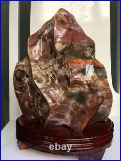 7.55Kg Thread specimen of natural polished blood red petrified wood fossil+stand