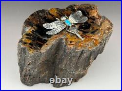 939 gr. Petrified Wood Navajo Sterling Silver Dragonfly Paperweight -Stunning