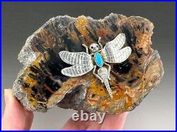 939 gr. Petrified Wood Navajo Sterling Silver Dragonfly Paperweight -Stunning