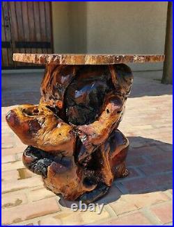 Arizona rainbow petrified wood table with mesquite wood burl base