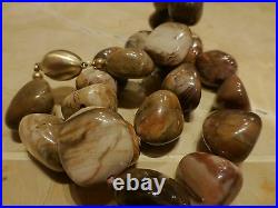 Artisan custom hand crafted 14k yellow gold petrified wood fossil bead necklace