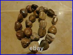 Artisan custom hand crafted 14k yellow gold petrified wood fossil bead necklace