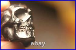 Genuine Whitby Jet Detailed Shiny Black Polished Dracula Skull Carving 11grams