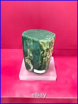 Green petrified wood mini stool polished with base 782gr 6x7x10cm (203)