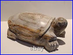 Large Petrified Wood Carved Turtle Statue / Figure