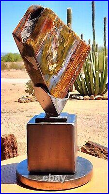 Large mirror polished contour freeform Arizona rainbow petrified wood display