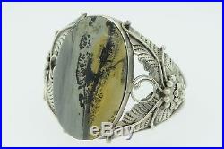 P. R. Vintage (ca. 1980's) Sterling Silver X-Large Petrified Wood Cuff Bracelet