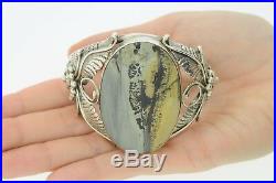 P. R. Vintage (ca. 1980's) Sterling Silver X-Large Petrified Wood Cuff Bracelet