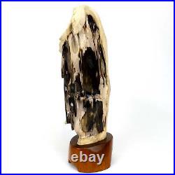 Petrified Wood Log Sculpture On Stand! Large Fossilized Wood Stone Leaf Carving