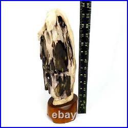 Petrified Wood Log Sculpture On Stand! Large Fossilized Wood Stone Leaf Carving