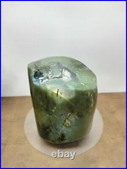 Rare green petrified wood polished natural home decoration with crystal 1977gr