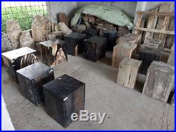 Wholesale 2 Ton Indonesia Petrified Wood Square Stools Side Table Full Polish